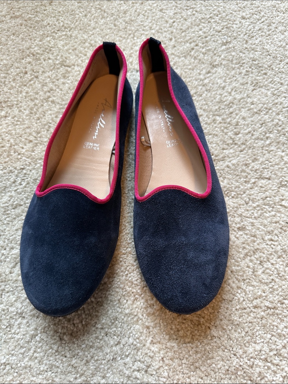 Avellino Navy Suede Flats with Pink Trim Made in Italy